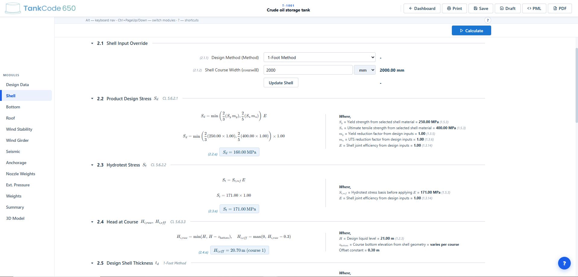 Shell module results with course level checks and formulas